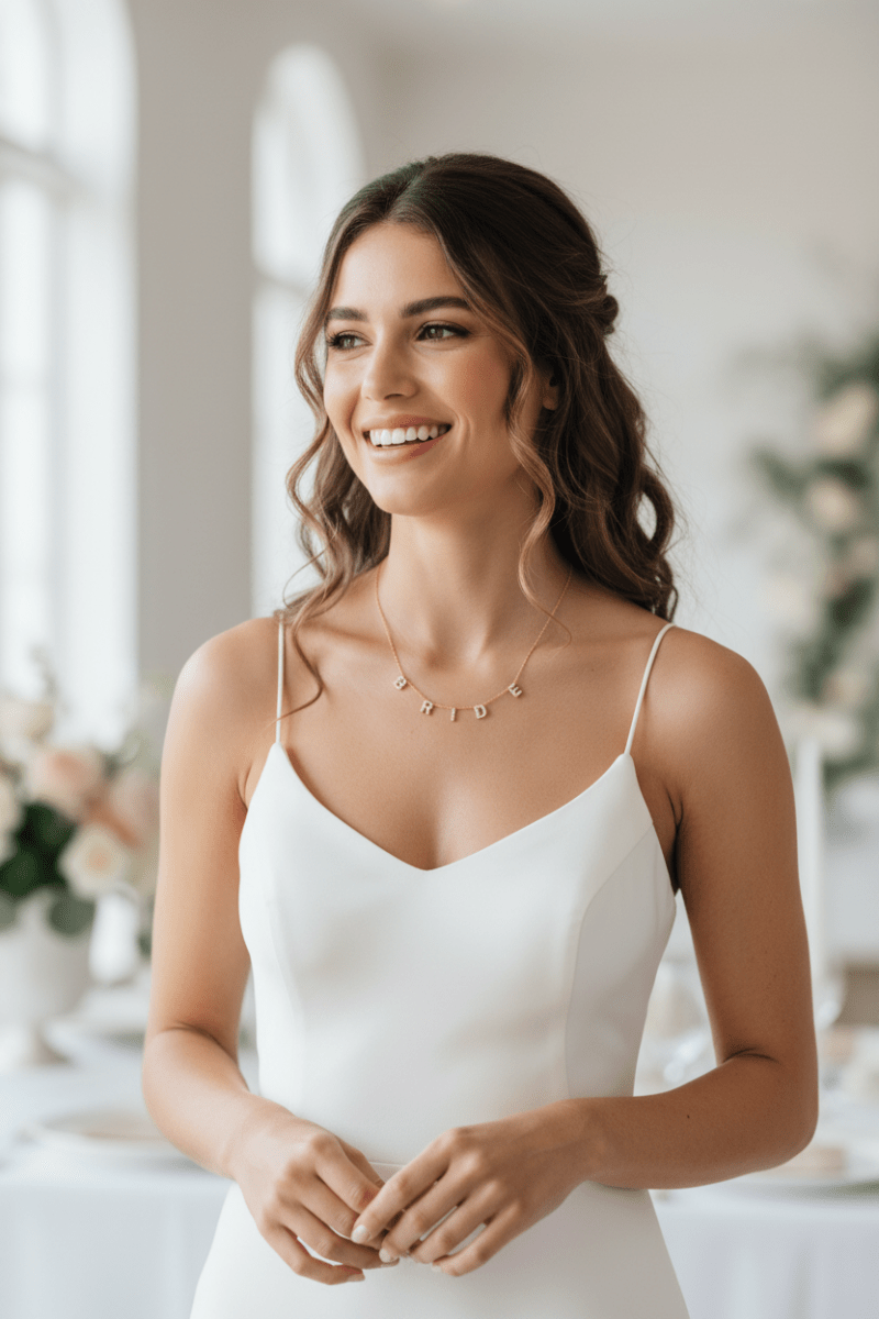 BRIDE Letters Necklace CZ Gold - Dipped - Nifty Decor & More