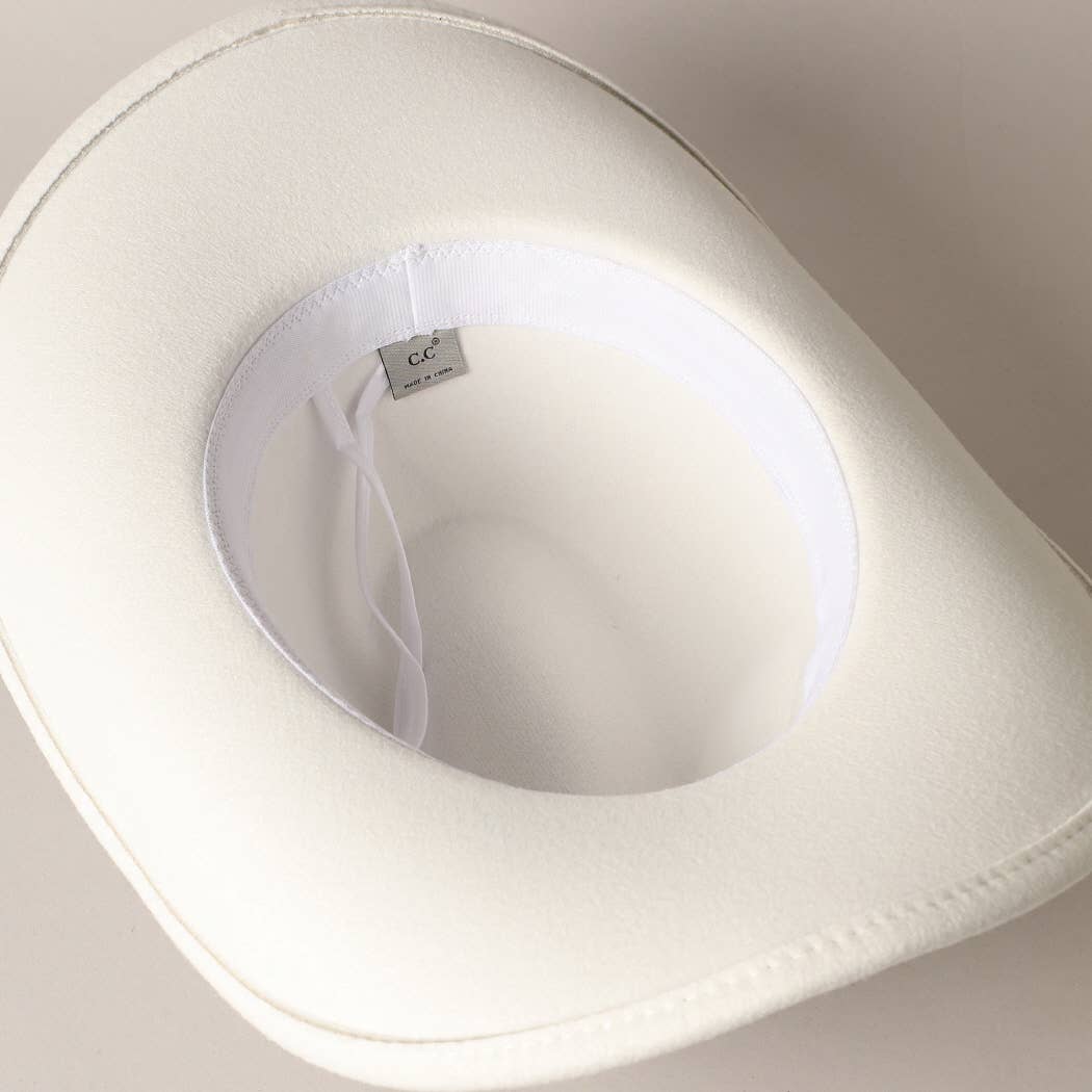 Bride Pearl Embellished Vegan Felt Cowboy Hat, Stylish Western Wedding Hat, Perfect Bride Gift Idea - Nifty Decor & More