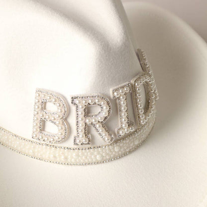 Bride Pearl Embellished Vegan Felt Cowboy Hat, Stylish Western Wedding Hat, Perfect Bride Gift Idea - Nifty Decor & More