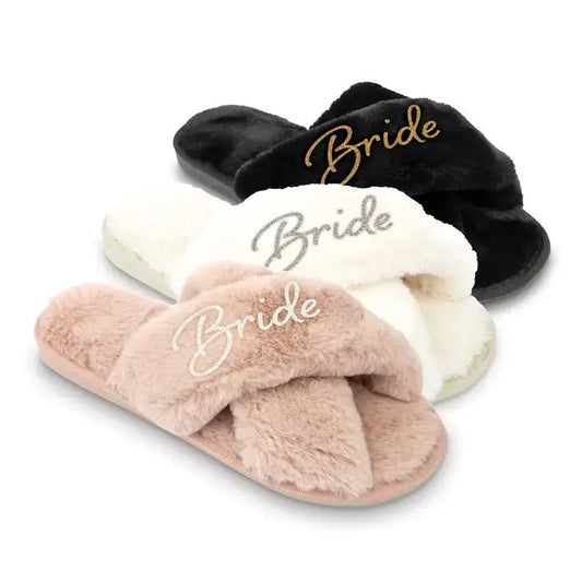 Bride Plush Crossband Slide House Slippers Slippers