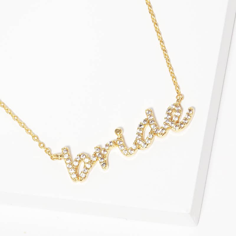 BRIDE Rhinestone Pendant Necklace CZ Gold - Dipped - Nifty Decor & More