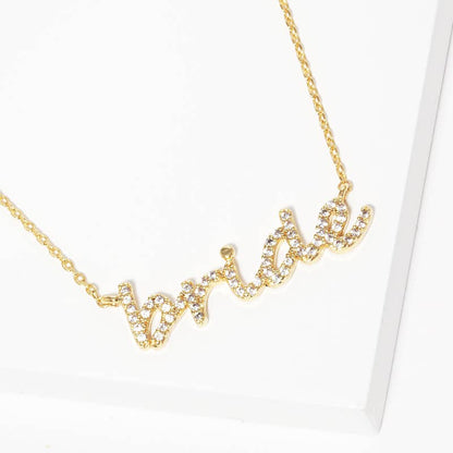 BRIDE Rhinestone Pendant Necklace CZ Gold - Dipped - Nifty Decor & More