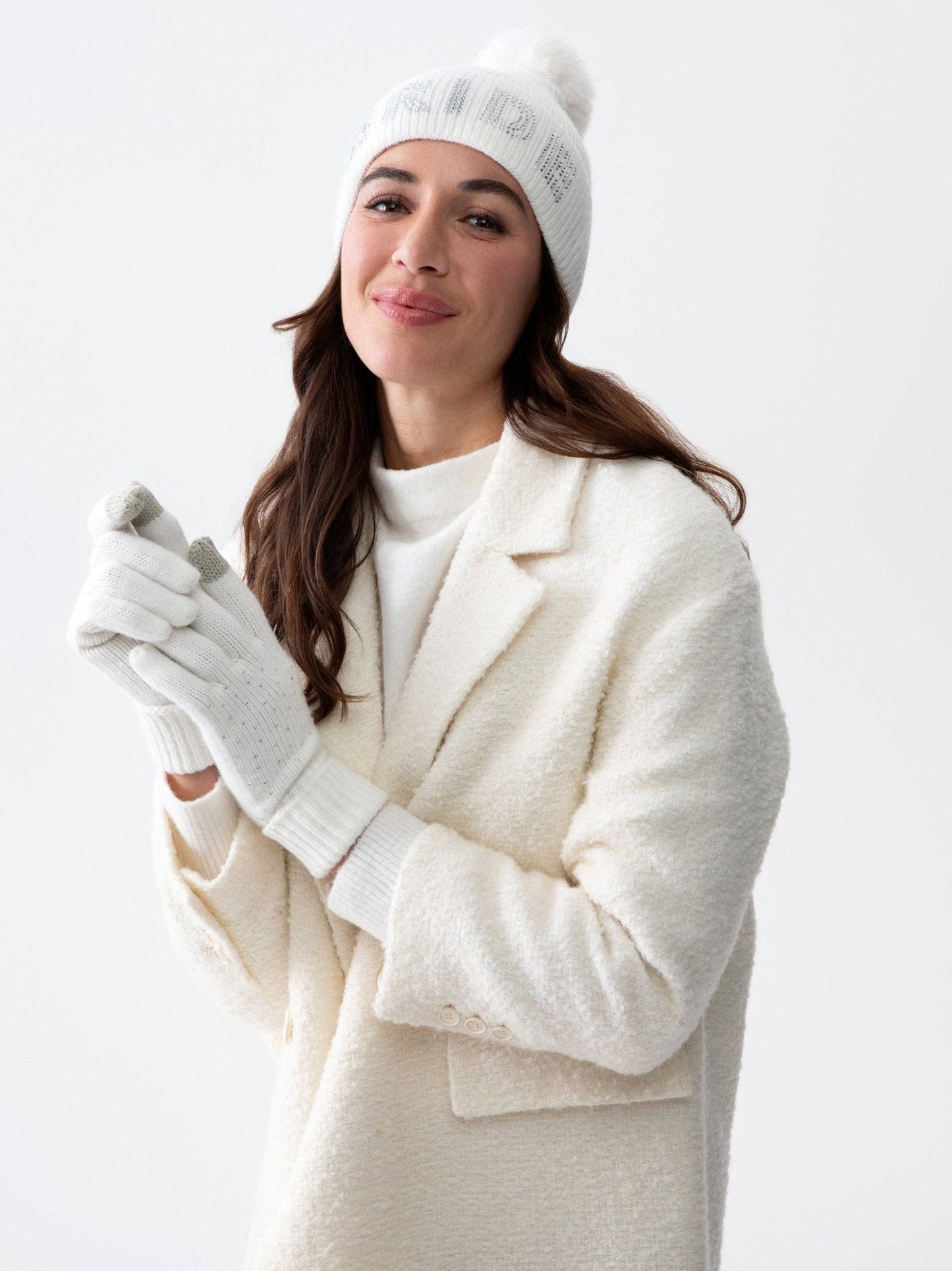 "BRIDE" Rhinestone Pom Beanie - Ivory - Nifty Decor & More
