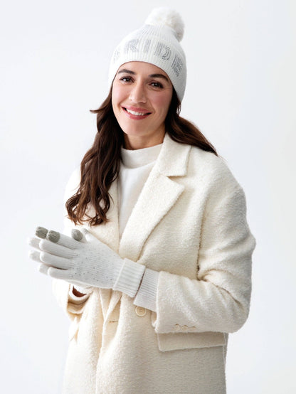 "BRIDE" Rhinestone Pom Beanie - Ivory - Nifty Decor & More