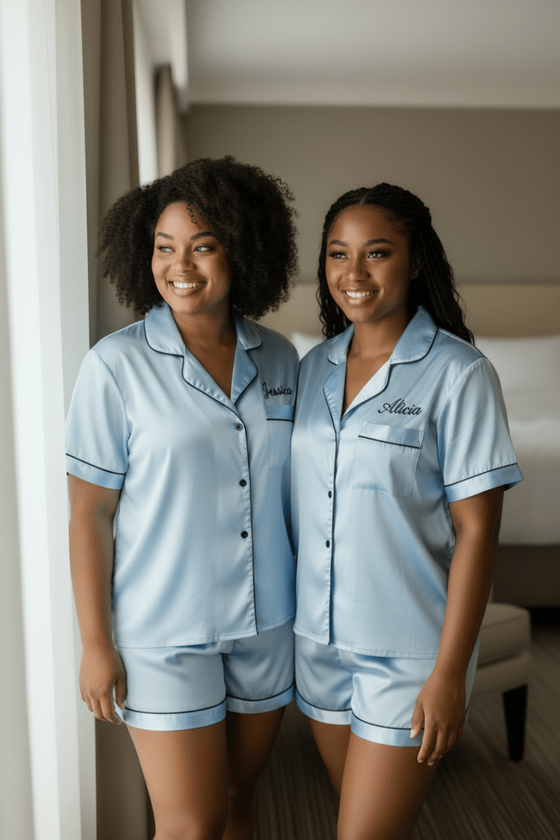 Bridesmaid Satin Pajamas Pink or Blue Set - Nifty Decor & More