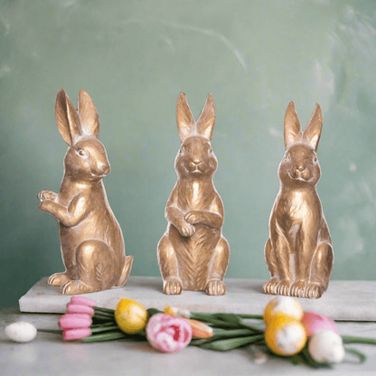 Bronze Bunny Set - Charming Resin Figurines for Spring Decor & Easter Home Decorations