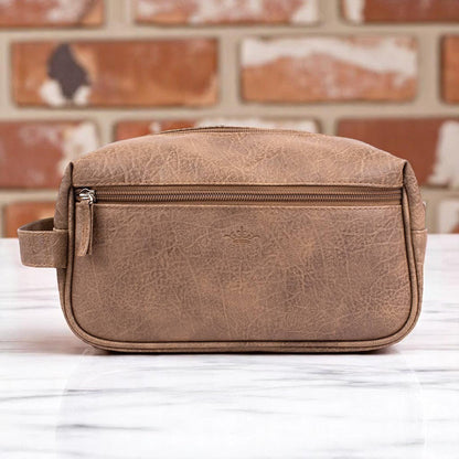 Brooks Shaving Kit, classic brown leather travel case, grooming essentials for men, perfect gift for him - Nifty Decor & More