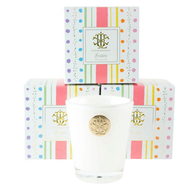 Bubbles 8oz Luxury Designer Box Candle - Champagne, Ripe Peach & Rose Scented Gift Candle - Nifty Decor & More