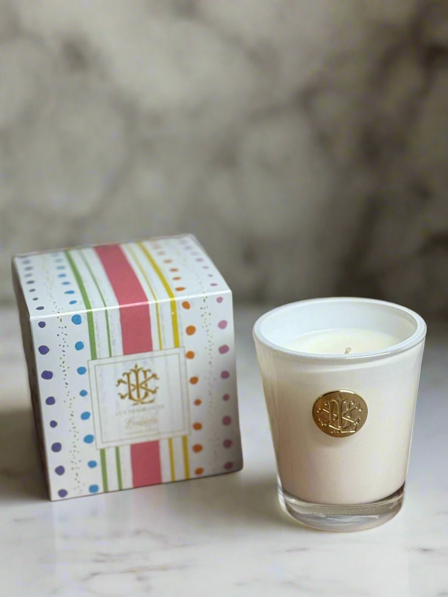 Bubbles 8oz Luxury Designer Box Candle - Champagne, Ripe Peach & Rose Scented Gift Candle - Nifty Decor & More