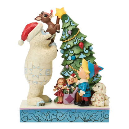 Bumble Holding Rudolph by Tree - Nifty Decor & More