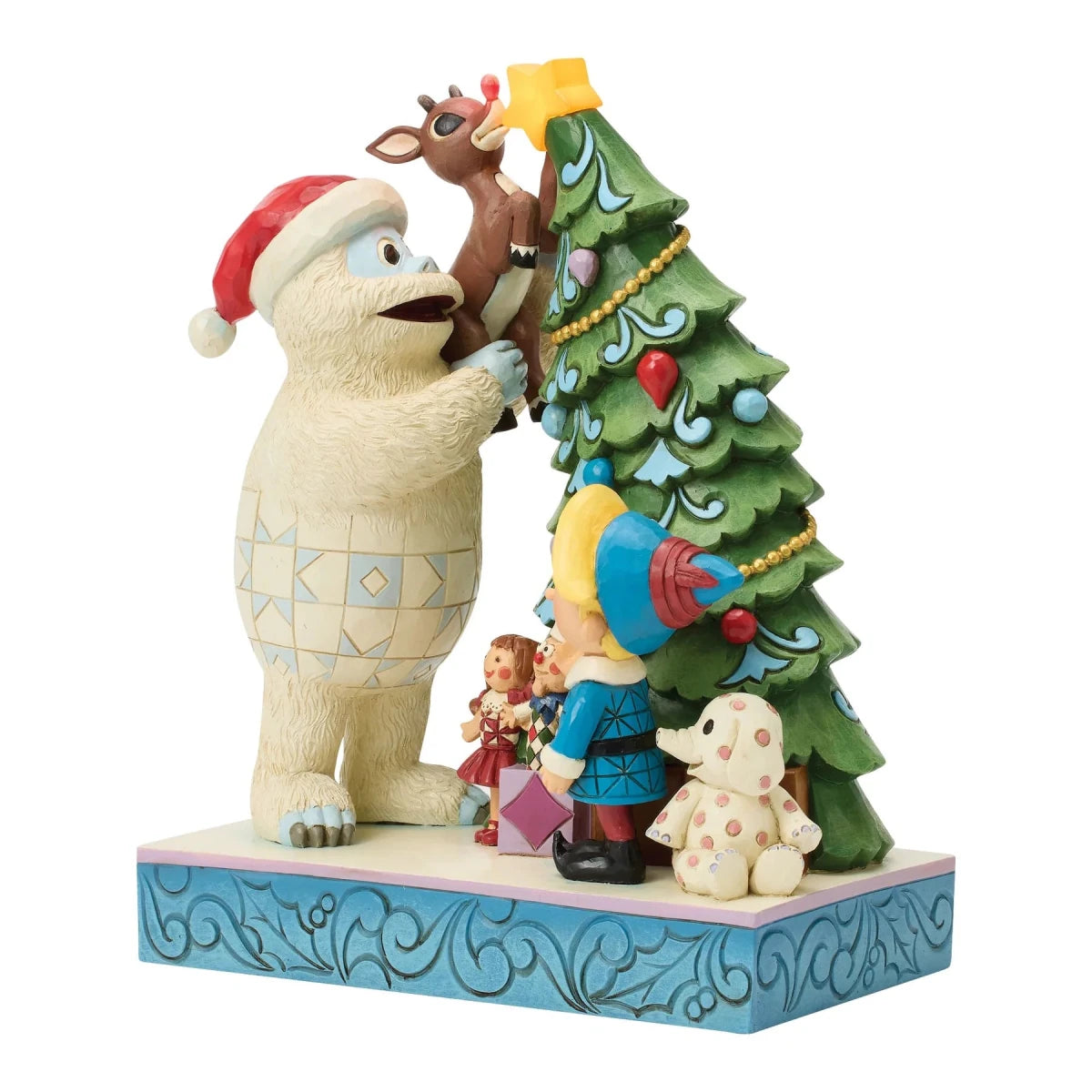 Bumble Holding Rudolph by Tree - Nifty Decor & More