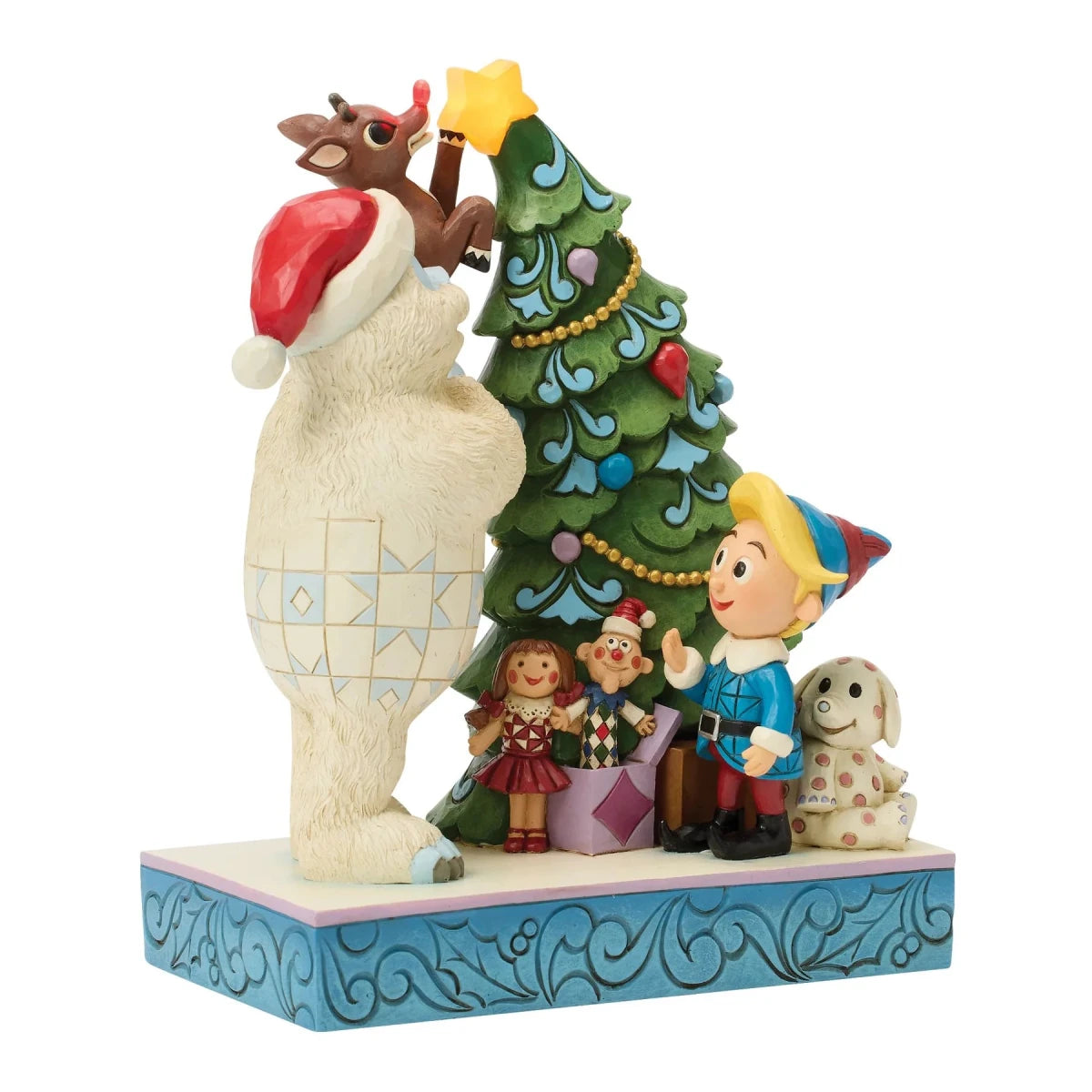Bumble Holding Rudolph by Tree - Nifty Decor & More