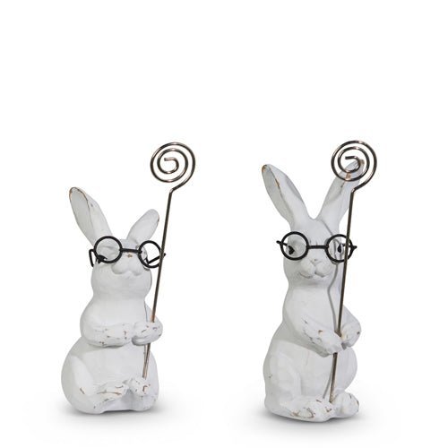 Bunnies with Glasses Place Card Holders - Set of 2, RAZ 5" Easter Table Pieces, Spring Party Decor, Cute Table Decoration - Nifty Decor & More