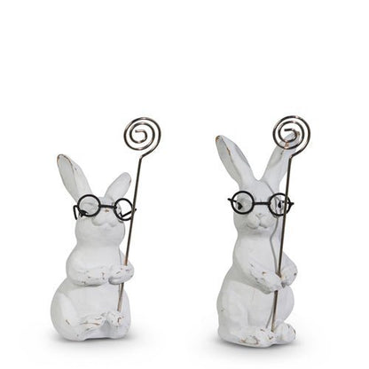 Bunnies with Glasses Place Card Holders - Set of 2, RAZ 5" Easter Table Pieces, Spring Party Decor, Cute Table Decoration - Nifty Decor & More