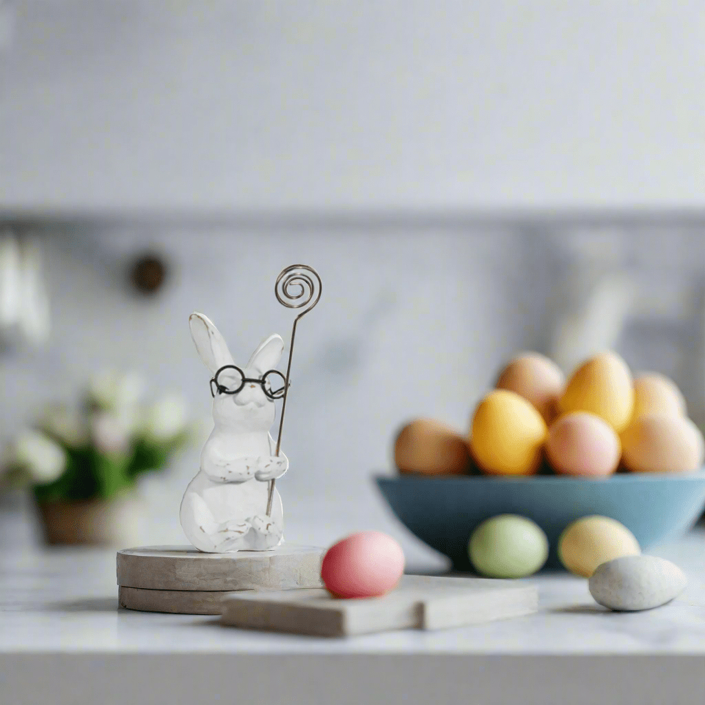 Bunnies with Glasses Place Card Holders - Set of 2, RAZ 5" Easter Table Pieces, Spring Party Decor, Cute Table Decoration - Nifty Decor & More