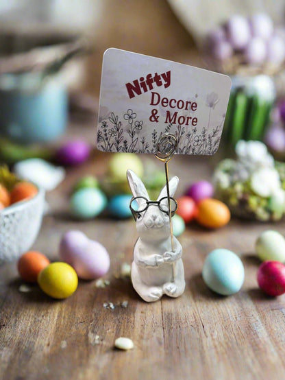 Bunnies with Glasses Place Card Holders - Set of 2, RAZ 5" Easter Table Pieces, Spring Party Decor, Cute Table Decoration - Nifty Decor & More