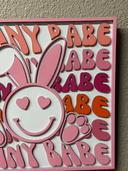 Bunny Babe Sign | Cute Easter Decor | Spring Wall Art | Adorable Home Accent | Bunny Love Decor for Kids' Rooms - Nifty Decor & More