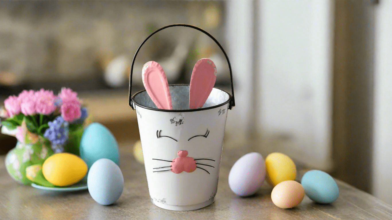 Bunny Buckets Set of Two - Cute Easter Decor, Spring Basket, Rabbit Storage, Gift Ideas for Kids & Home Decor - Nifty Decor & More