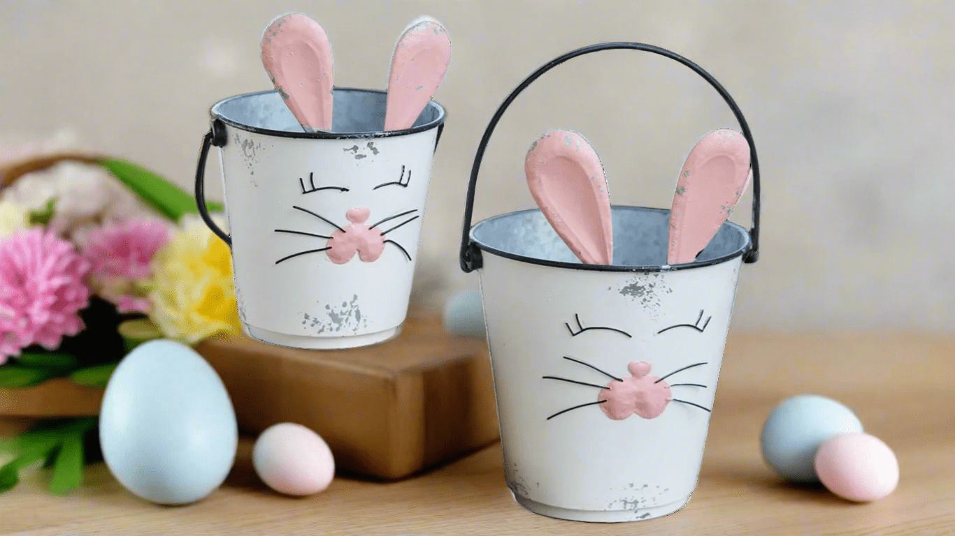 Bunny Buckets Set of Two - Cute Easter Decor, Spring Basket, Rabbit Storage, Gift Ideas for Kids & Home Decor - Nifty Decor & More