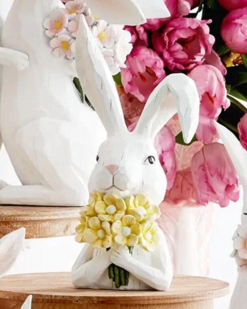 Bunny Bust with Flowers 10.25" | Floral Rabbit Decor for Easter & Spring Home Decorations - Nifty Decor & More