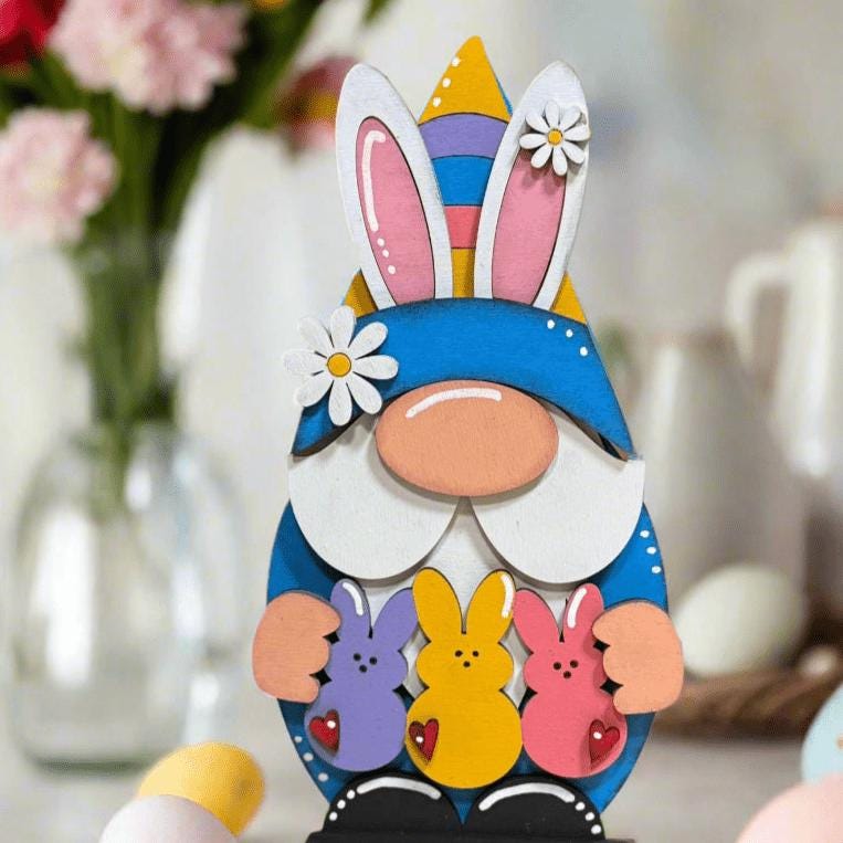 Bunny Gnome Shelf Sitter | Vibrant Colors Easter Home Decor | Cute Rabbit Figurine for Spring Decoration & Gift - Nifty Decor & More