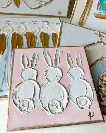 Bunny Trio Canvas Painted & Textured - Nifty Decor & More
