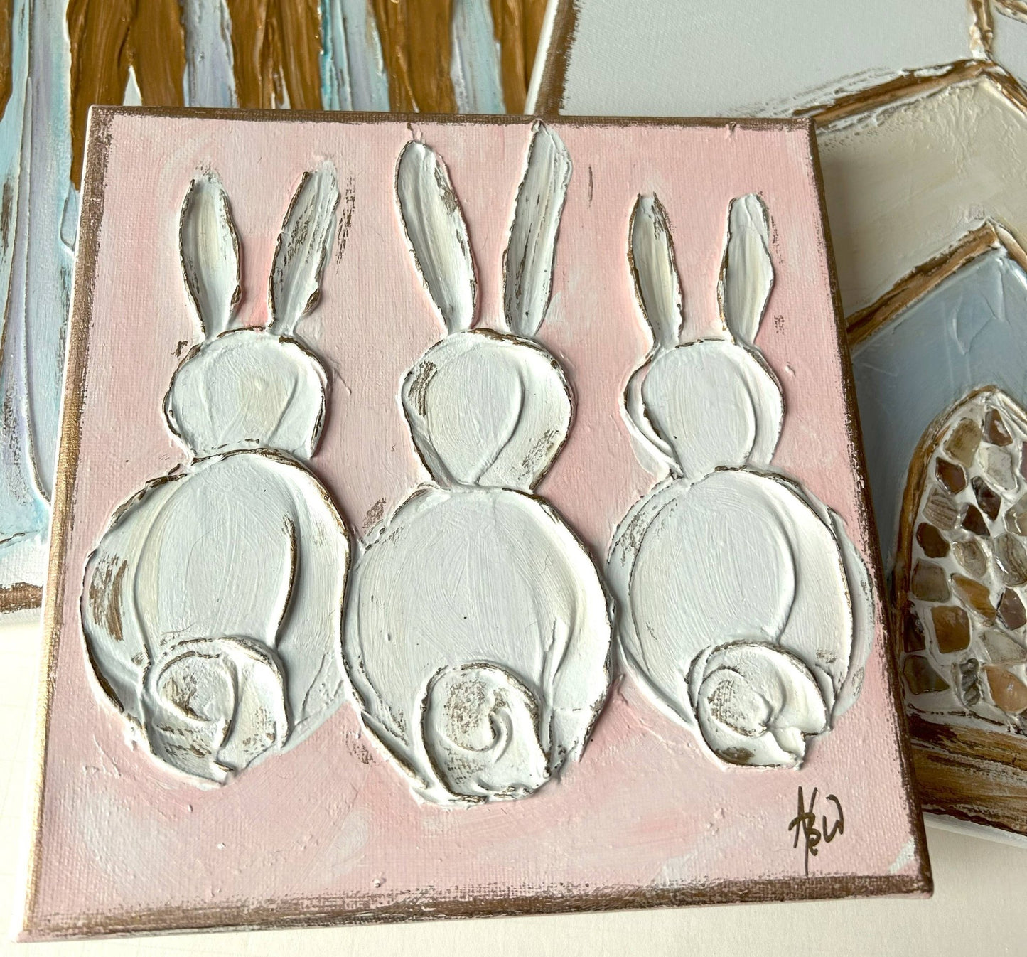Bunny Trio Canvas Painted & Textured - Nifty Decor & More