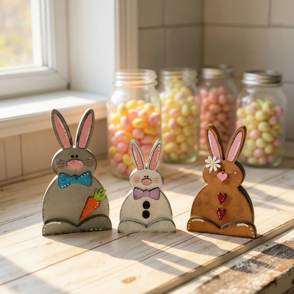 Bunny Trio - Set of 3 Adorable Bunny Figurines for Easter Decor, Spring Home Decor & Gifts, Cute Rabbit Collection Easter Shelf Sitter