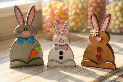 Bunny Trio - Set of 3 Adorable Bunny Figurines for Easter Decor, Spring Home Decor & Gifts, Cute Rabbit Collection Easter Shelf Sitter