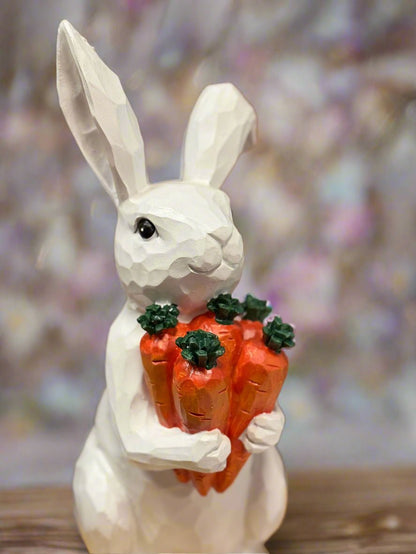 Bunny with Carrots Resin Figurine | Cute Decor for Easter & Spring | Handmade Rabbit Figure for Home - Nifty Decor & More