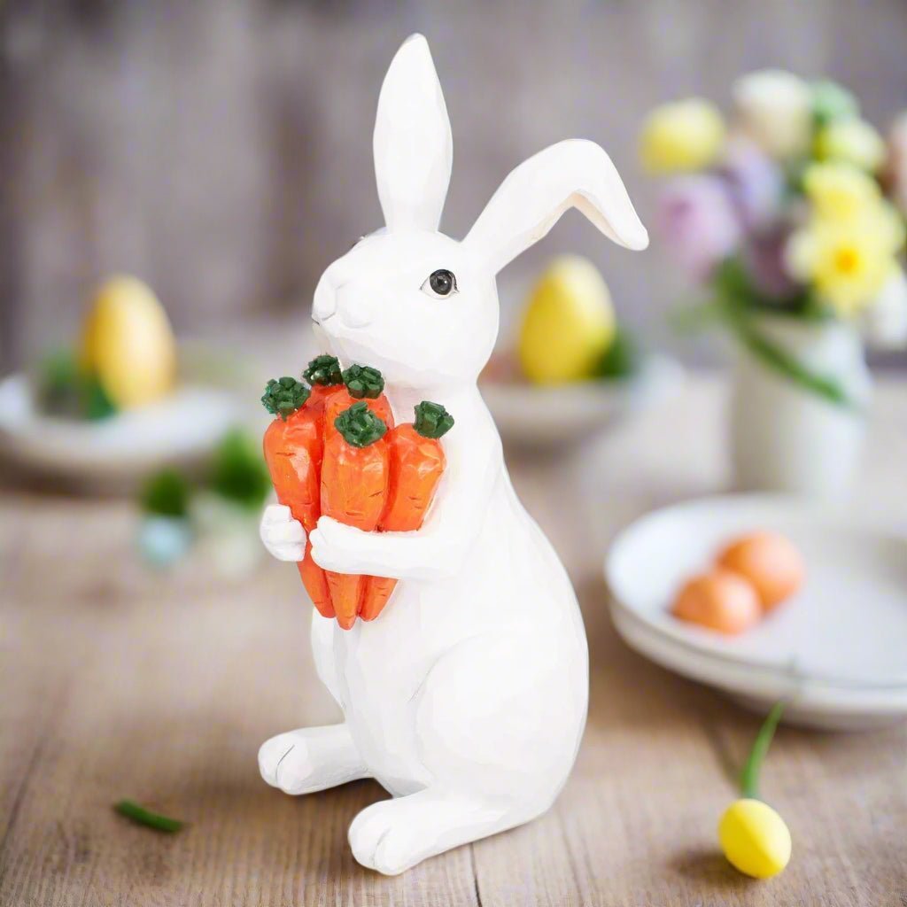 Bunny with Carrots Resin Figurine | Cute Decor for Easter & Spring | Handmade Rabbit Figure for Home - Nifty Decor & More