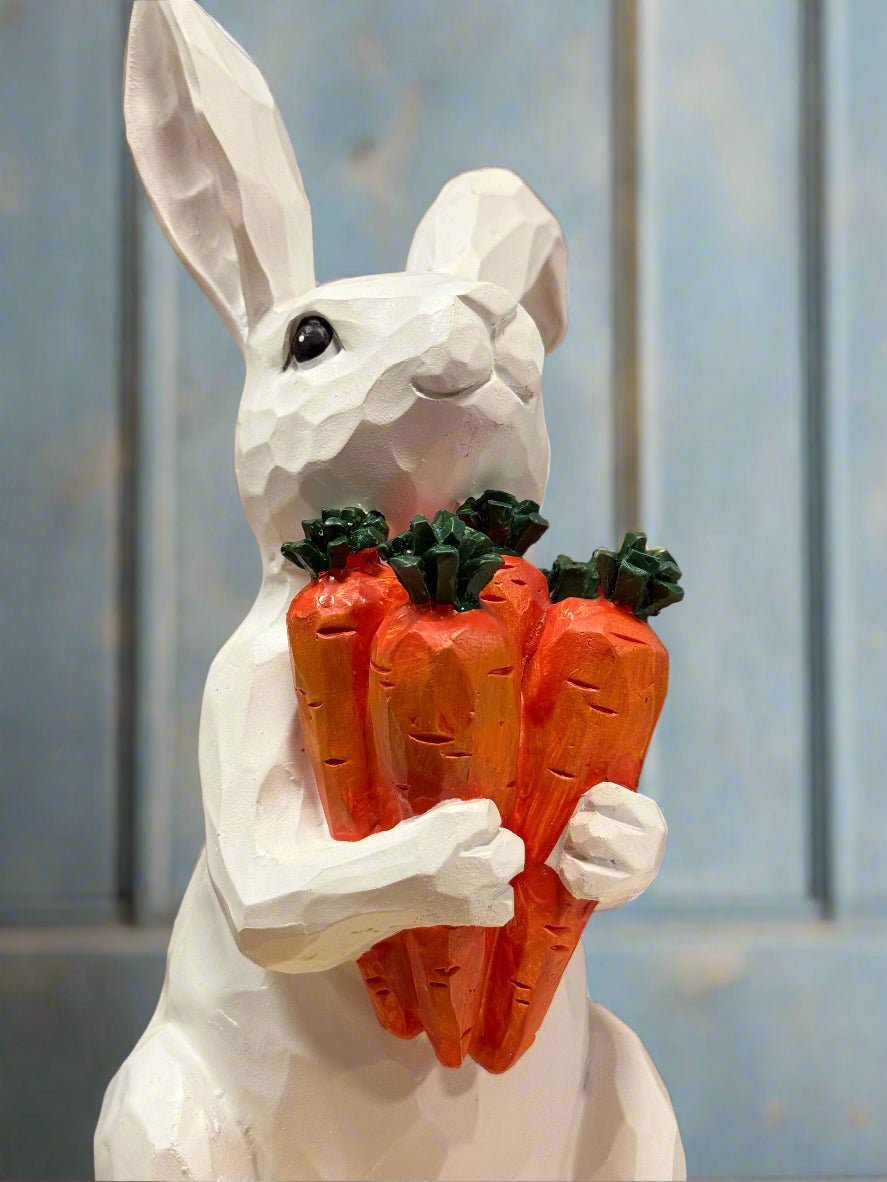 Bunny with Carrots Resin Figurine | Cute Decor for Easter & Spring | Handmade Rabbit Figure for Home - Nifty Decor & More