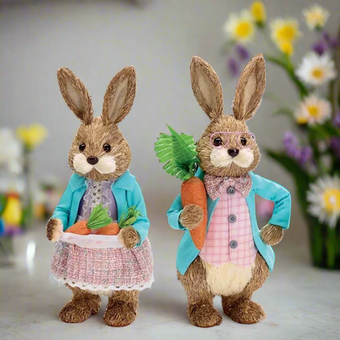 Easter Bunnies in Teal Jackets | Cute Home Decor for Spring Celebrations & Festive Decor