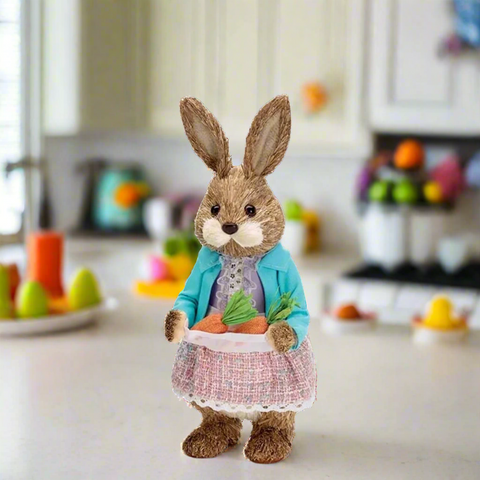 Easter Bunnies in Teal Jackets | Cute Home Decor for Spring Celebrations & Festive Decor