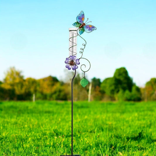 Butterfly Rain Gauge, colorful rain collector for garden decor, practical and pretty outdoor gift