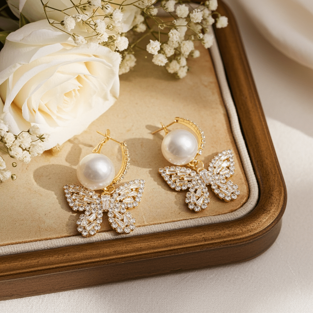 Butterfly Sparkling Glass Rhinestone Huggie Earrings - Nifty Decor & More