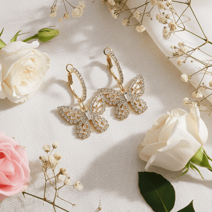 Butterfly Sparkling Glass Rhinestone Huggie Earrings - Nifty Decor & More