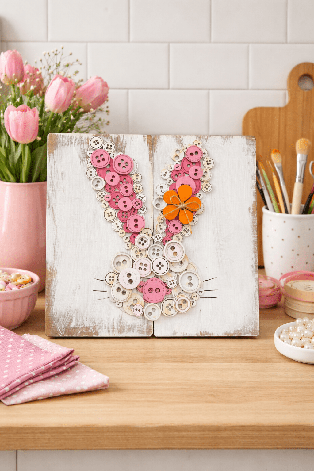 Button Bunny Wall Art | Spring & Easter Farmhouse Decor - Nifty Decor & More