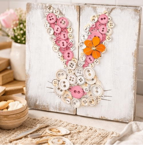 Button Bunny Wall Art | Spring & Easter Farmhouse Decor - Nifty Decor & More