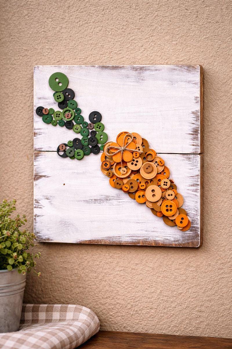 Button Carrot Decor | Handmade Easter Farmhouse Wall Art - Nifty Decor & More