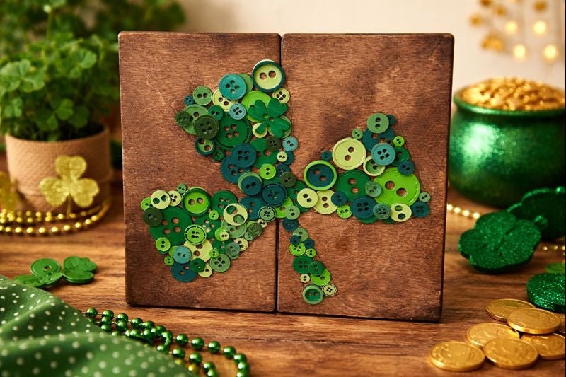 Button Shamrock Wall Art, St Patrick’s Day Decor, Rustic Irish Clover Sign, Green Button Art, Farmhouse Holiday Wall Hanging, Lucky Home Decor - Nifty Decor & More