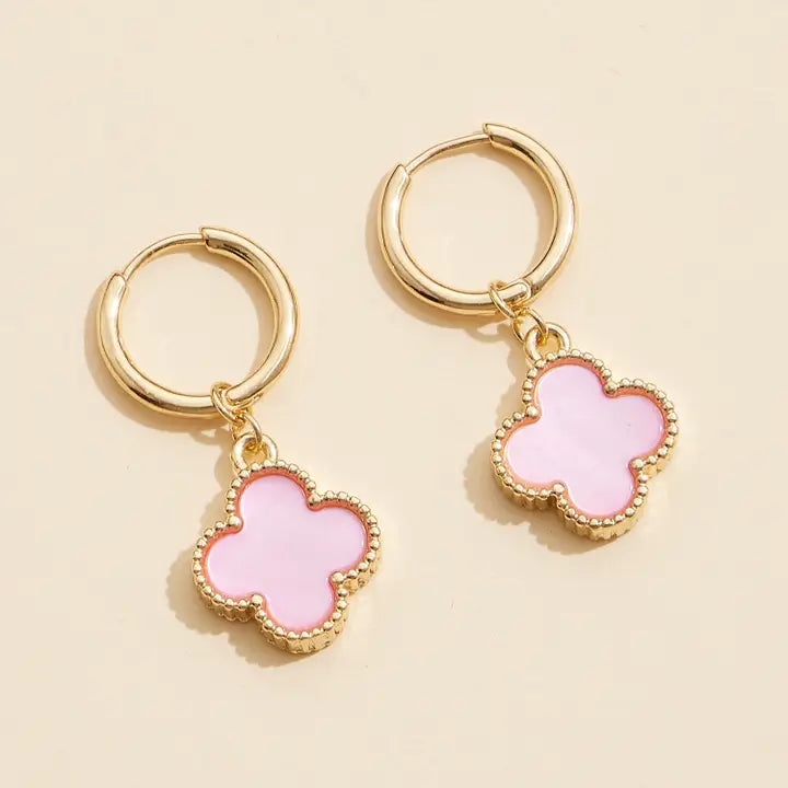 Flower Shape Shell Charm Hoop Earrings, Beachy Boho Statement Jewelry, Perfect Summer Accessory & Gift for Her Boho Earrings Pink