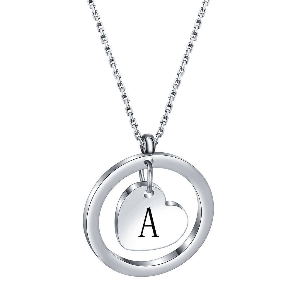 Initial Heart Charm In Ring Stainless Steel Necklace Initial Necklace A