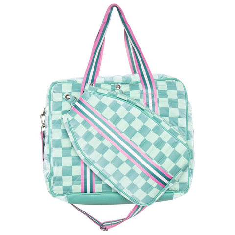 Pickleball Pattern Tote Bag, Vibrant Sporty Design, Perfect for Court Gear, Unique Pickleball Gift Tote Bag Teal
