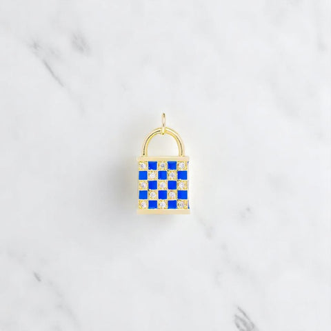 Blue Checkered Lock Charm, Must-Have Add-on for Necklace and Bracelet, Fabulous Gift for Jewelry Lovers charm