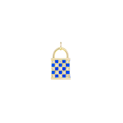 Blue Checkered Lock Charm, Must-Have Add-on for Necklace and Bracelet, Fabulous Gift for Jewelry Lovers charm