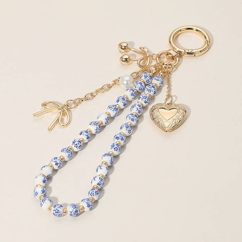 Heart Locket Bow Cherry Pearl Wristlet Keychain Bag Charm