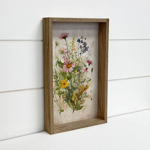 Gathered Wildflowers Framed Canvas Art | Floral Home Decor | Rustic Wall Art for Nature Lovers & Boho Style 6x10" Mini Canvas Art with Wood Box Frame