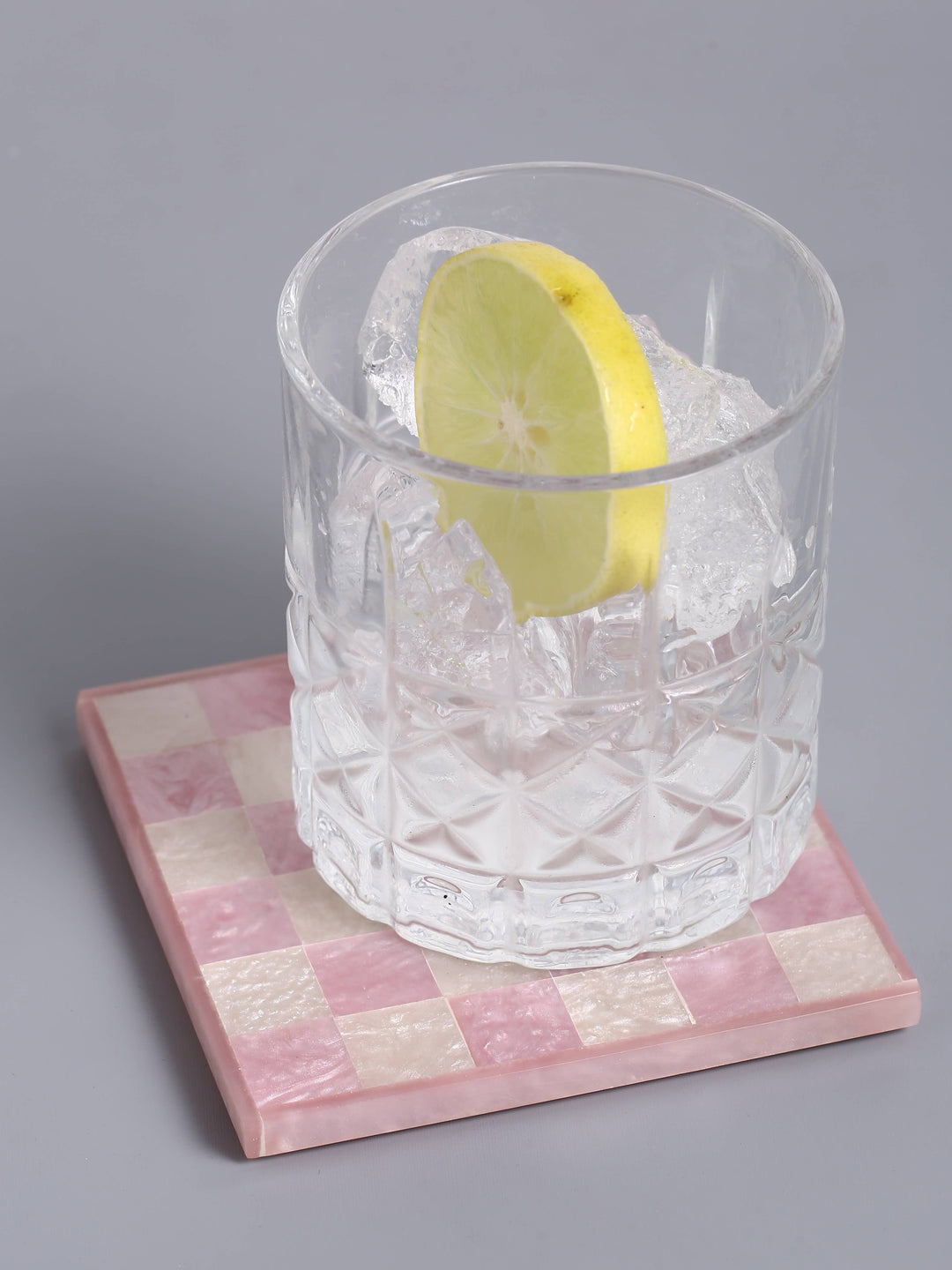 Pink Check Resin Coaster Set of 4