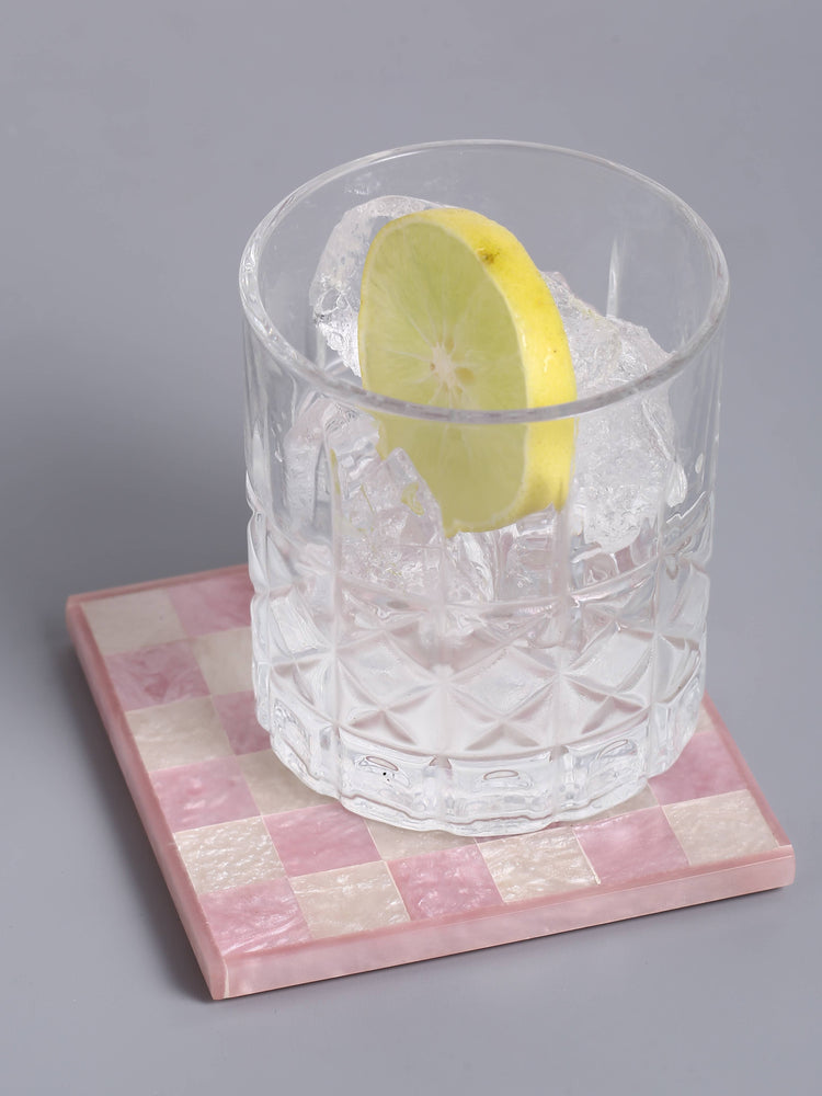 Pink Check Resin Coaster Set of 4